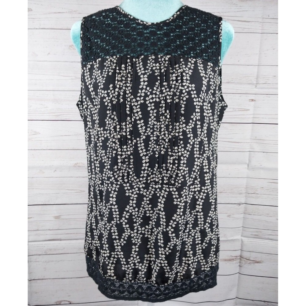 Ann Taylor Loft Black Lace White Floral Pattern Sleeveless Blouse Top Women's Sm
